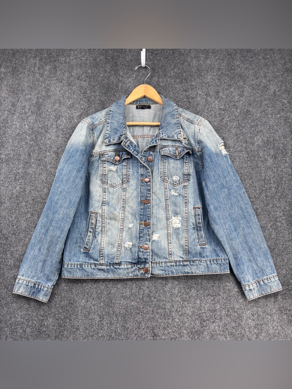 STS Blue Y2K Grunge Distressed Jean Jacket Indie Sleaze Women’s L